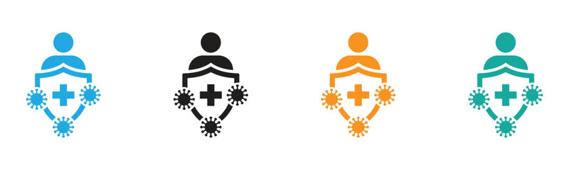 Immune system defends human from viruses with shield icon,Immune system icon. Virus protection. Immunity. Vector icon isolated on white background.