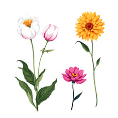 Watercolor Floral Arrangement Featuring Various Colorful Flowers and Green Leaves.