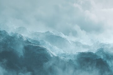 Fototapeta premium misty blue mountains with fog creating dramatic layered landscape in soft atmospheric light concept of nature adventure travel design