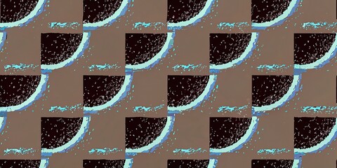 Abstract geometric pattern of repeating dark textured semicircles with glowing blue edges on a muted brown background