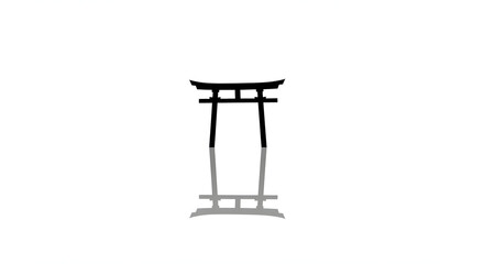 Torii Gate Illustration: A minimalist black and white illustration of a Japanese torii gate, its clean lines and symmetrical reflection evoke a sense of serenity and spiritual symbolism.