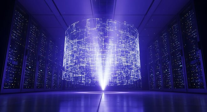 Digital Data Center, Futuristic Technology, Cybernetic Core.
