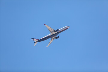 passenger plane flies in the air