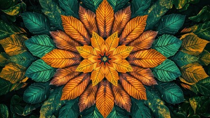 Colorful leaf mandala pattern