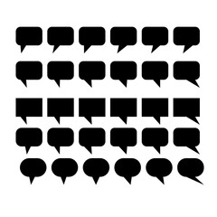 A collection of twenty eight black speech bubbles arranged in a grid pattern on a white background view