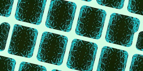 Abstract pattern of glowing turquoise rectangles with a textured surface on a light background