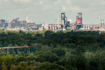 Fototapeta premium Steel Plant Landscape Industrial Skyline Forest Contrast