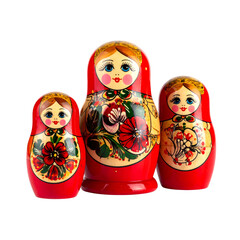  wooden Russian dolls in red, isolate on a white background 