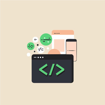 Web development coding and responsive design interface