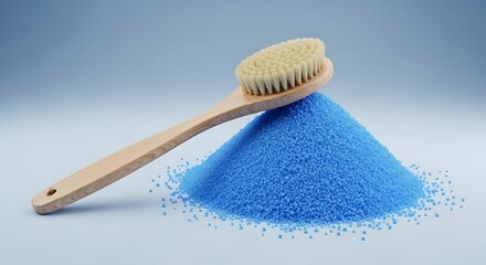 Bath brush lying on a pile of blue bath salt