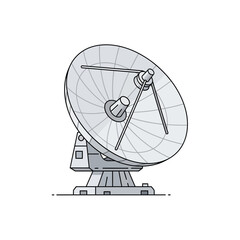 Modern Flat Design Vector Illustration of a Satellite Dish or Radio Telescope for Global Communication and Space Technology, Flat Vector Elements, Vector Illustration, Simple Vector, Stylized Vector