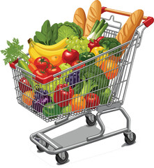 Modern Shopping Cart with Grocery Items