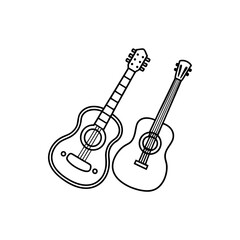 Naklejka premium Line Art Illustration of Two Acoustic Guitars, Musical Instruments Design silhouette vector