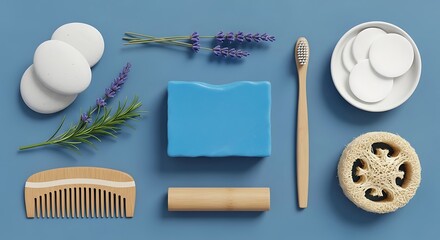 Zero waste beauty and hygiene products flat lay