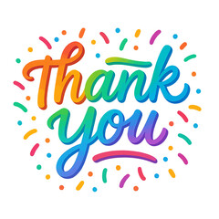 Colorful 'Thank You' Hand-Lettering with Confetti on White Background, Flat Vector Elements, Vector Illustration, Simple Vector, Stylized Vector Drawing, Vector Template, Clean Vector Style,