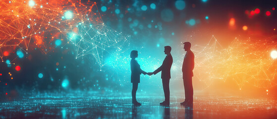 Obraz premium Business handshake with digital network connections
