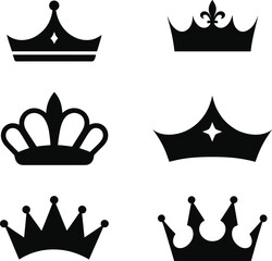 Royal crown silhouettes, elegant king and queen crown icons, luxury symbol vector, monarchy crown illustration, regal crown design, vintage crown artwork