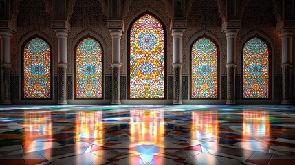 Stained glass windows hallway