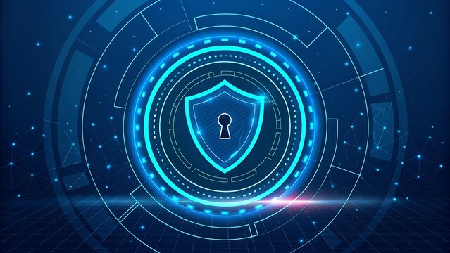 Cybersecurity Shield Icon on a Futuristic Digital Technology Background

