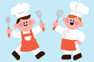 Cartoon Chefs with Cooking Utensils Illustration