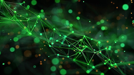 Abstract green network visualization. Interconnected nodes and lines. Ideal for technology, AI,  future technology, and data concepts. Perfect for websites, presentations, and social media.