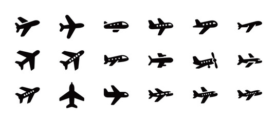Airplane icons. A variety of aviation and air travel symbols.