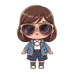 Adorable Chibi Girl with Bob Haircut on White Background Isolated on Transparent PNG Background.