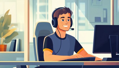Expert Male Customer Service Operator Provides Global Technical Support 24/7 To Clients, Ensuring Ultimate Customer Satisfaction And Assistance.