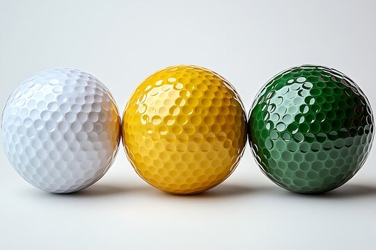 Vibrant golf balls in white, yellow, and green ready for the first tee box on a sunny day