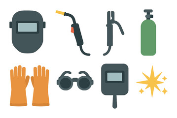 Welding tools and safety equipment icons