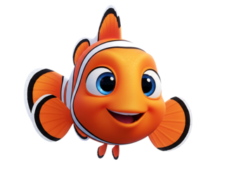 Adorable Orange Clownfish Character with Big Blue Eyes and Smiling Face