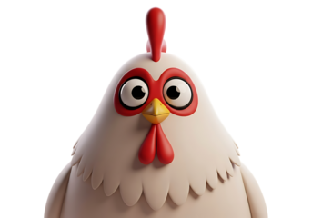 Cartoon Chicken Headshot with Big Eyes and Red Wattle on Black