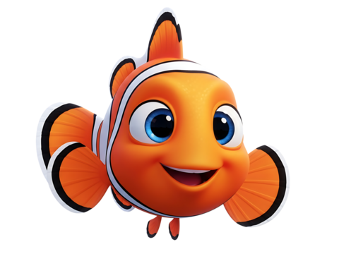 Adorable Orange Clownfish Character with Big Blue Eyes and Smiling Face