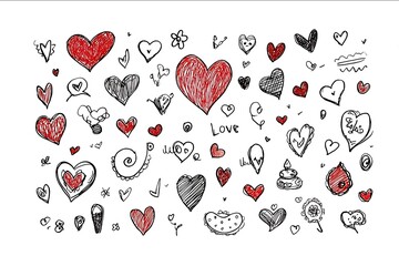 Hand drawn shape heart with cute sketch line divider shape Love doodle isolated on white background for wedding mother woman or valentines day professional ph