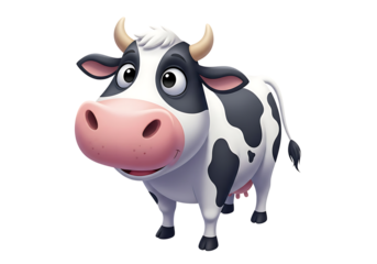 Cheerful Cartoon Cow with Black and White Spots Standing Proudly