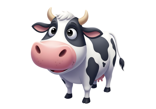 Cheerful Cartoon Cow with Black and White Spots Standing Proudly