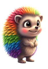 Obraz premium Cute cartoon hedgehog with rainbow colored quills standing upright portrait