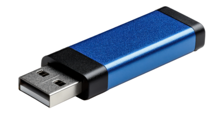 "Blue and Black USB Flash Drive Close-Up on Isolated Background"
