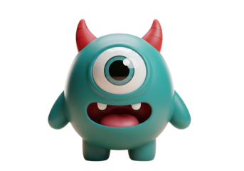 Cute Cartoon Monster Character with One Eye and Horns on Black