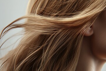 Flowing golden locks of hair, a stunning portrait of beauty, perfect for salon branding and design