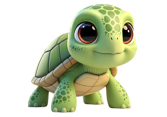 Fototapeta premium Cute Cartoon Turtle with Big Eyes Isolated on Black Background