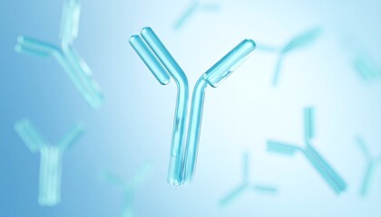 Light-blue antibody molecules in a light-blue background