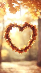 A heart-shaped wreath made of leaves