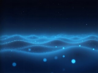 Abstract Dark Blue Background with Illuminated Waves and Sparkling Particles Flowing Dynamically