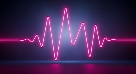 A vibrant, glowing neon pink heartbeat graphic against a dark, moody background creates a striking visual effect.