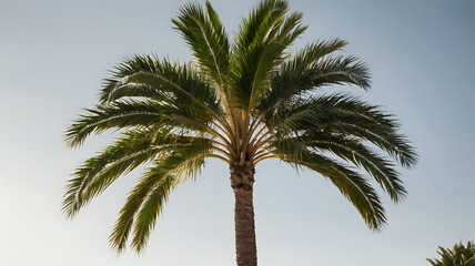 Palm tree — tall and slim, casting soft shadow on white surface