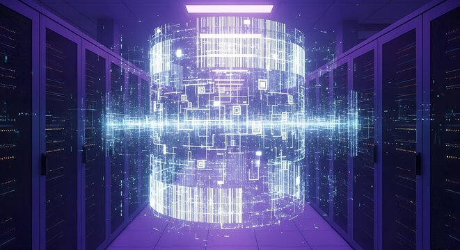 Digital Data Cylinder in Server Room.