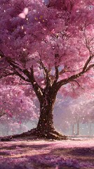 Obraz premium Blooming cherry blossom tree with petal pictures