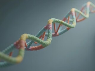 分子構造のカラフルなDNAモデル 薄い青色の背景に浮かぶ科学的な抽象的概念