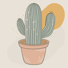 Bohemian style potted cactus illustration with soft pastel tones and organic shapes, perfect for modern decor and natural lifestyle themes